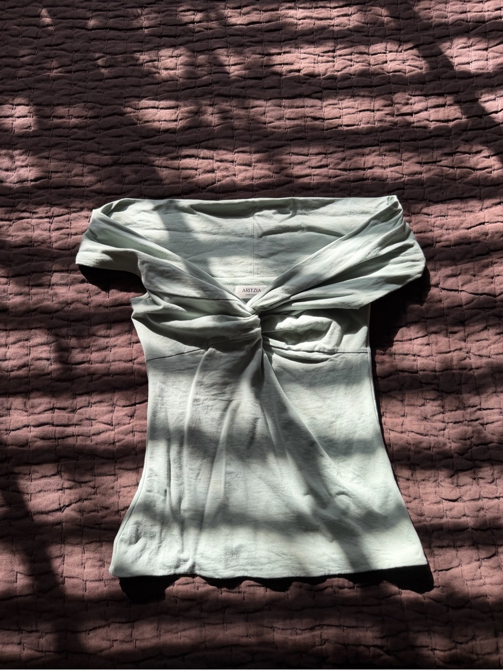 Aritzia Off-Shoulder Twist Front Camisole in Mint Green